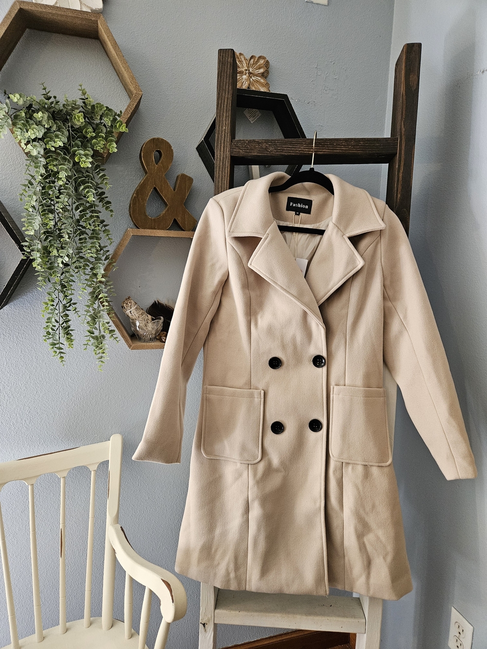 NWT Beige Double-Breasted Pea Coat Size Medium